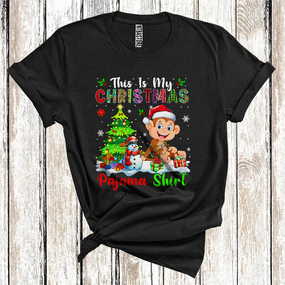 MacnyStore - This Is My Christmas Pajamas Shirt, Snowman Xmas Tree Lights Santa Monkey, Christmas T-Shirt