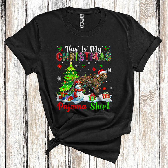 MacnyStore - This Is My Christmas Pajamas Shirt, Snowman Xmas Tree Lights Santa Ocelot, Christmas T-Shirt