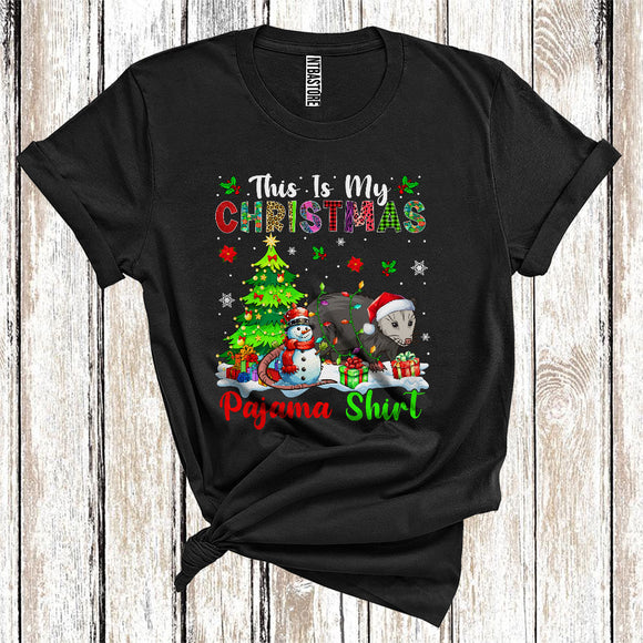MacnyStore - This Is My Christmas Pajamas Shirt, Snowman Xmas Tree Lights Santa Opossum, Christmas T-Shirt