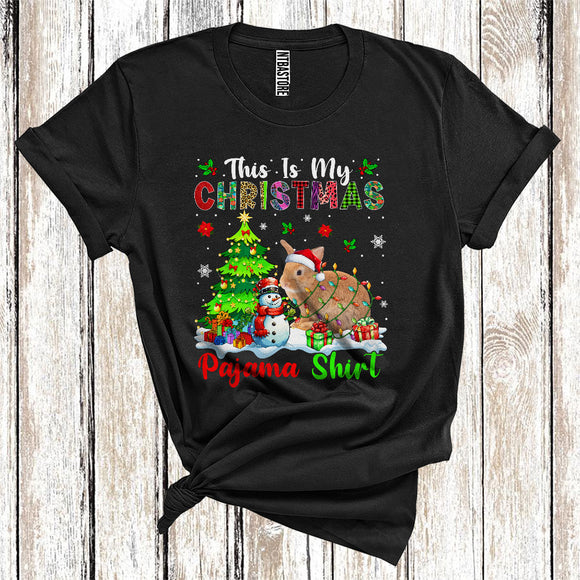 MacnyStore - This Is My Christmas Pajamas Shirt, Snowman Xmas Tree Lights Santa Rabbit, Christmas T-Shirt