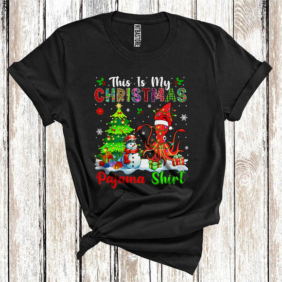 MacnyStore - This Is My Christmas Pajamas Shirt, Snowman Xmas Tree Lights Santa Squid, Christmas T-Shirt
