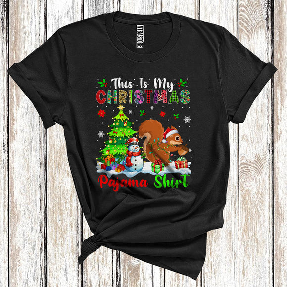 MacnyStore - This Is My Christmas Pajamas Shirt, Snowman Xmas Tree Lights Santa Squirrel, Christmas T-Shirt