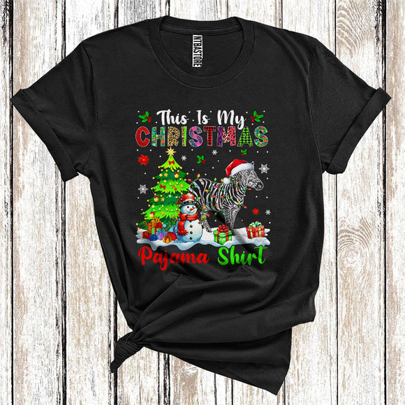 MacnyStore - This Is My Christmas Pajamas Shirt, Snowman Xmas Tree Lights Santa Zebra, Christmas T-Shirt