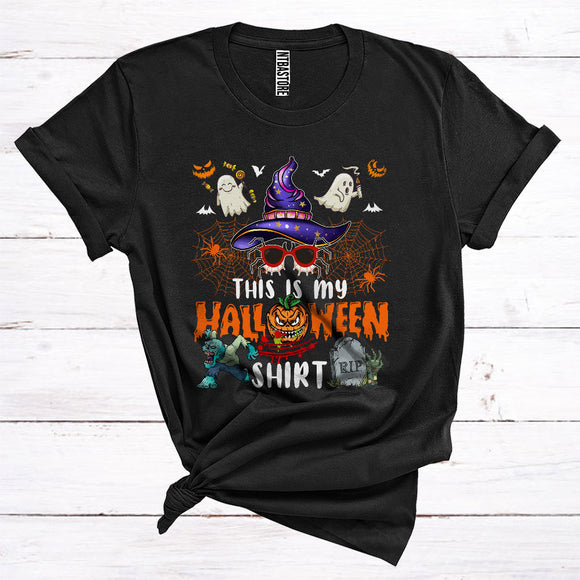 MacnyStore - This Is My Halloween Shirt Funny Ghost Boo Witch Spider Sunglass Carved Pumpkin Horror Zombie T-Shirt