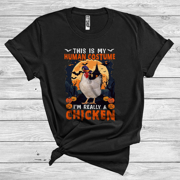 MacnyStore - This Is My Human Costume I'm Really A Chicken Cute Halloween Witch Farm Animal Lover T-Shirt