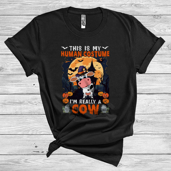 MacnyStore - This Is My Human Costume I'm Really A Cow Cute Halloween Witch Farm Animal Lover T-Shirt