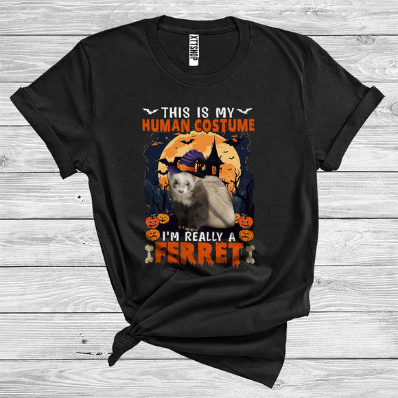 MacnyStore - This Is My Human Costume I'm Really A Ferret Cute Halloween Witch Animal Lover T-Shirt