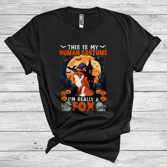 MacnyStore - This Is My Human Costume I'm Really A Fox Cute Halloween Witch Animal Lover T-Shirt