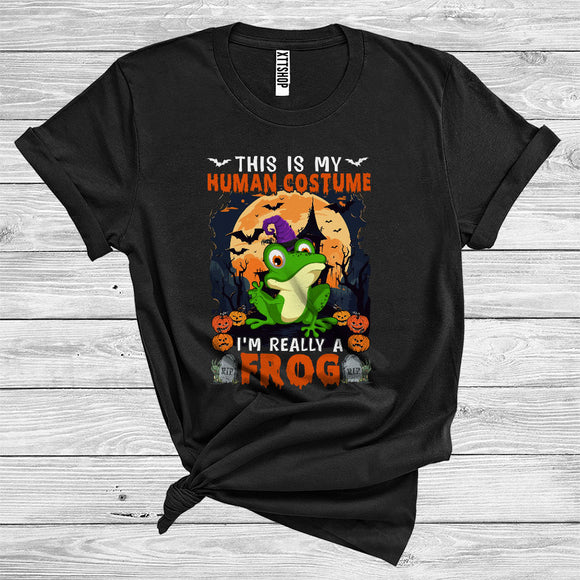 MacnyStore - This Is My Human Costume I'm Really A Frog Cute Halloween Witch Animal Lover T-Shirt
