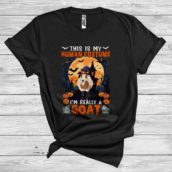 MacnyStore - This Is My Human Costume I'm Really A Goat Cute Halloween Witch Farm Animal Lover T-Shirt