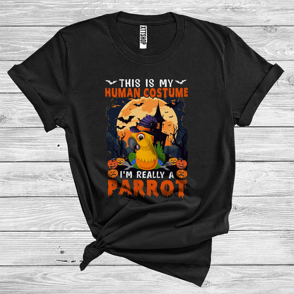 MacnyStore - This Is My Human Costume I'm Really A Parrot Cute Halloween Witch Bird Animal Lover T-Shirt