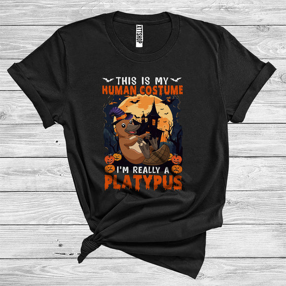 MacnyStore - This Is My Human Costume I'm Really A Platypus Cute Halloween Witch Animal Lover T-Shirt