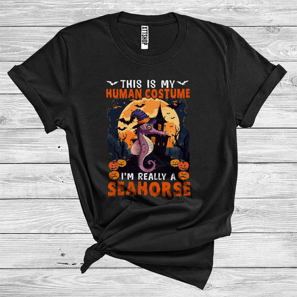 MacnyStore - This Is My Human Costume I'm Really A Seahorse Cute Halloween Witch Sea Animal Lover T-Shirt
