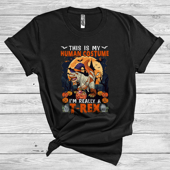 MacnyStore - This Is My Human Costume I'm Really A T Rex Cute Halloween Witch Dinosaur Lover T-Shirt