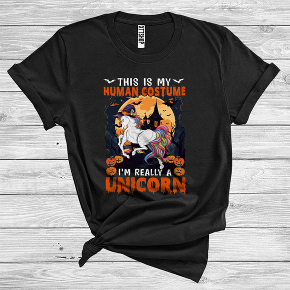 MacnyStore - This Is My Human Costume I'm Really A Unicorn Cute Halloween Witch Animal Lover T-Shirt