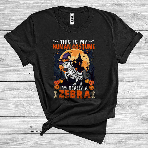 MacnyStore - This Is My Human Costume I'm Really A Zebra Cute Halloween Witch Animal Lover T-Shirt