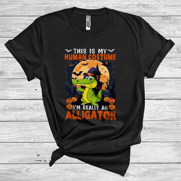 MacnyStore - This Is My Human Costume I'm Really An Alligator Funny Cute Halloween Witch Animal Lover T-Shirt