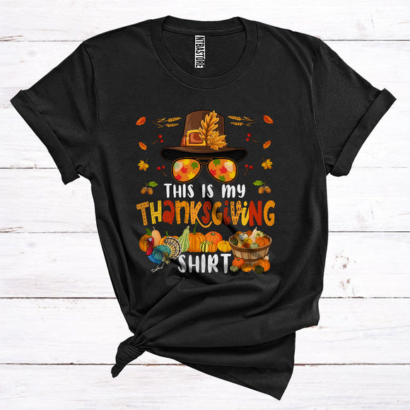 MacnyStore - This Is My Thanksgiving Shirt Cute Pilgrim Sunglass Fall Leaves Turkey Pumpkin Lover T-Shirt