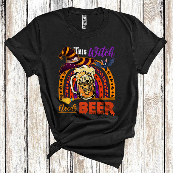 MacnyStore - This Witch Needs Beer Cool Rainbow Halloween Costume Witch Drinking Lover T-Shirt