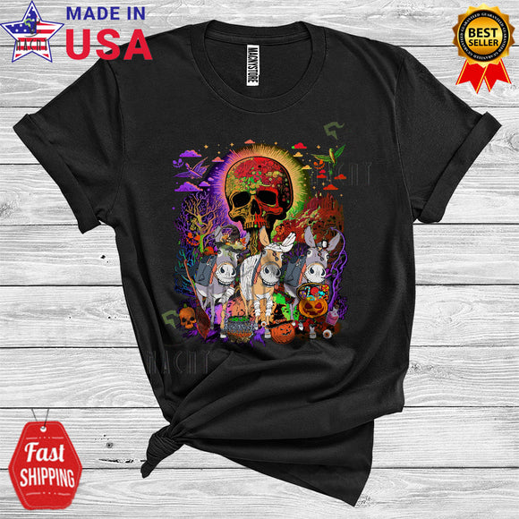 MacnyStore - Three Halloween Donkey Witch Horror Mummy Zombie Cute Farm Animal Lover Scary Skull T-Shirt