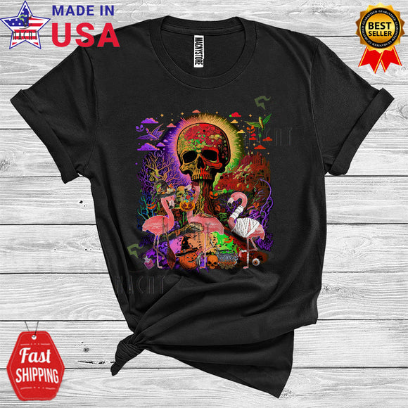 MacnyStore - Three Halloween Flamingo Witch Horror Mummy Zombie Cute Animal Lover Scary Skull T-Shirt