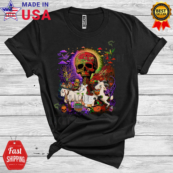 MacnyStore - Three Halloween Goat Witch Horror Mummy Zombie Cute Farm Animal Lover Scary Skull T-Shirt