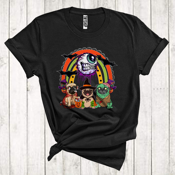 MacnyStore - Three Pugs Cool Halloween Horror Zombie Witch Pug Scary Eye Carved Pumpkins Lover T-Shirt