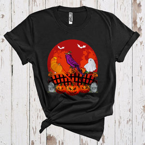 MacnyStore - Three Pumpkin Ghost Witch Budgerigars Cool Scary Moon Halloween Costume Bird Lover T-Shirt