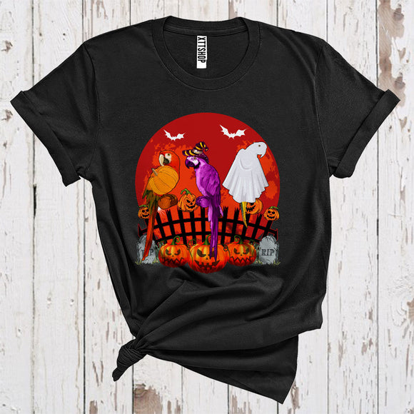 MacnyStore - Three Pumpkin Ghost Witch Macaws Cool Scary Moon Halloween Costume Bird Lover T-Shirt