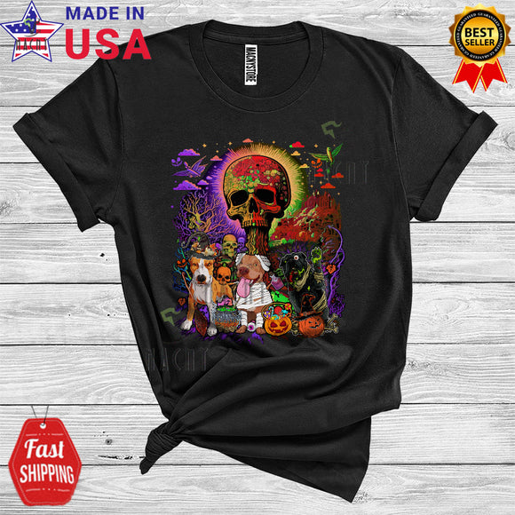 MacnyStore - Three Witch Mummy Zombie Pit Bull Funny Scary Skull Halloween Costume T-Shirt