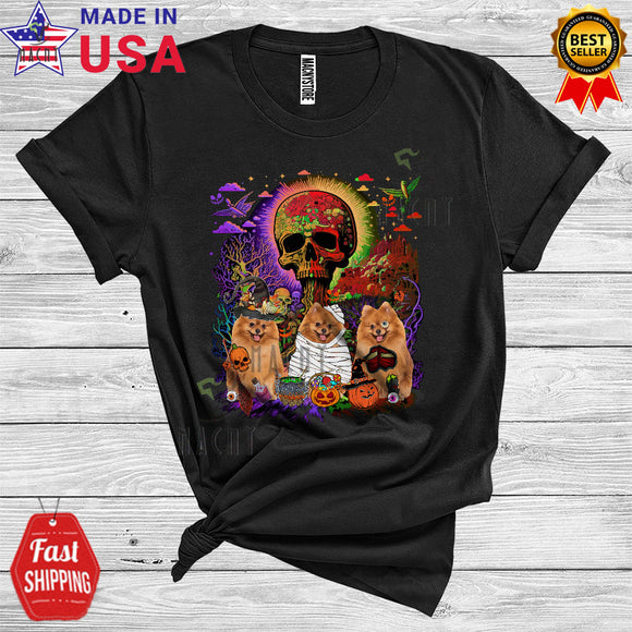 MacnyStore - Three Witch Mummy Zombie Pomeranian Funny Scary Skull Halloween Costume T-Shirt