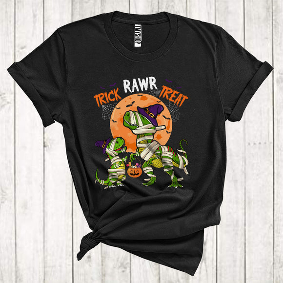 MacnyStore - Trick Rawr Treat Funny Two Mummy Witch T-Rex Dinosaur Matching Family Group Halloween T-Shirt