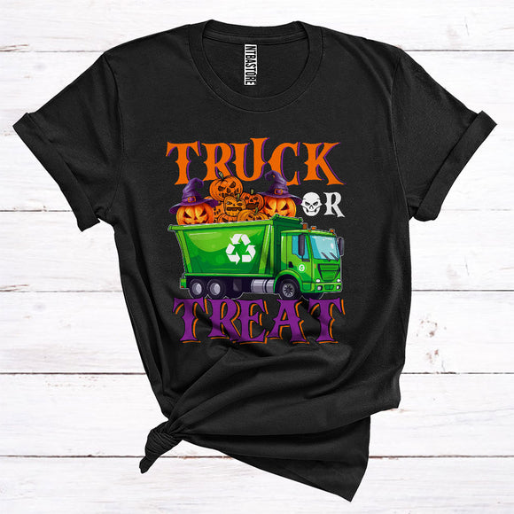 MacnyStore - Truck Or Treat Funny Halloween Witch Carved Pumpkins On Garbage Truck T-Shirt