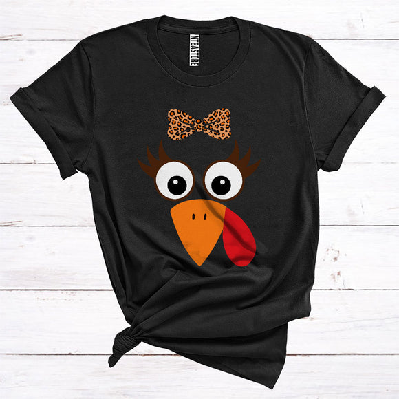 MacnyStore - Turkey Face Leopard Bow Tie Cute Thanksgiving Costume Turkey Lover Girl Kid Toddler T-Shirt