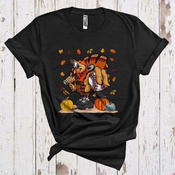 MacnyStore - Turkey Playing Baseball Funny Thanksgiving Pumpkins Coach Player Sport Team T-Shirt