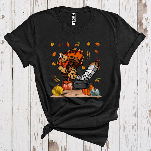 MacnyStore - Turkey Playing Hockey Funny Thanksgiving Pumpkins Coach Player Sport Team T-Shirt