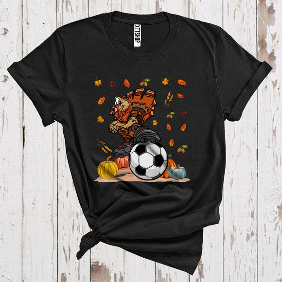 MacnyStore - Turkey Playing Soccer Funny Thanksgiving Pumpkins Coach Player Sport Team T-Shirt