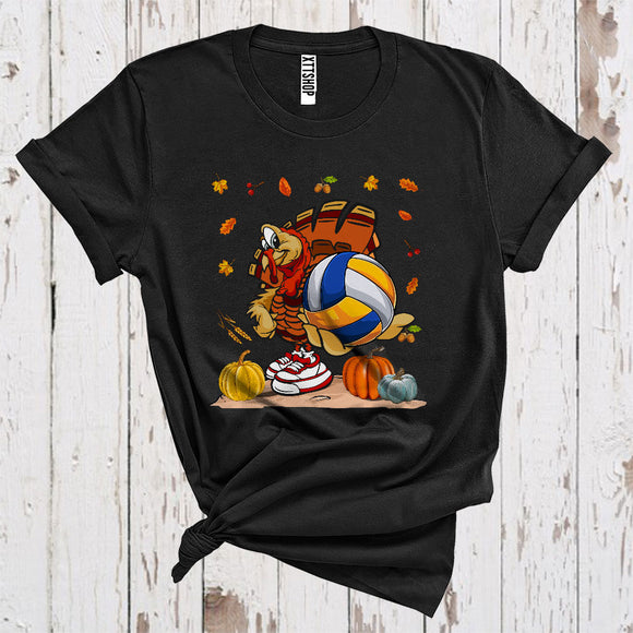 MacnyStore - Turkey Playing Volleyball Funny Thanksgiving Pumpkins Coach Player Sport Team T-Shirt