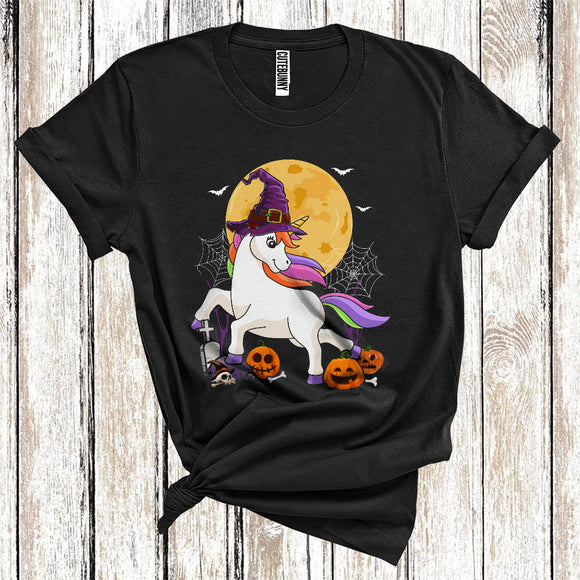 MacnyStore - Unicorn Witch Cute Halloween Scary Moon Carved Pumpkin Magical Animal Lover T-Shirt