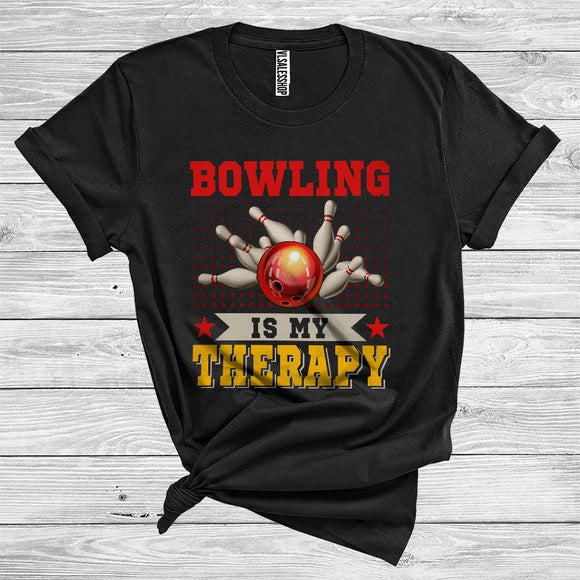 MacnyStore - Vintage Bowling Is My Therapy Funny Player Sport Lover Matching Group T-Shirt