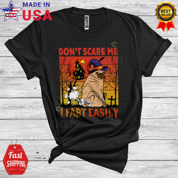MacnyStore - Vintage Don't Scare Me I Fart Easily Funny Halloween Pug Witch Lover T-Shirt