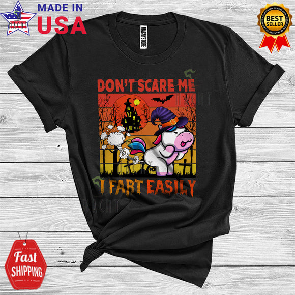 MacnyStore - Vintage Halloween Unicorn Don't Scare Me I Fart Easily Cute Witch Unicorn Lover T-Shirt