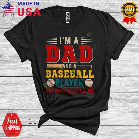 MacnyStore - Vintage I'm A Dad And A Baseball Player Funny Father's Day Family Group Sports Lover T-Shirt