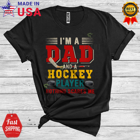 MacnyStore - Vintage I'm A Dad And A Hockey Player Funny Father's Day Family Group Sports Lover T-Shirt