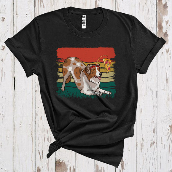 MacnyStore - Vintage Retro Baiting Australian Shepherd With Pizza Funny Puppy Love Fast Food T-Shirt
