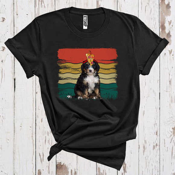 MacnyStore - Vintage Retro Baiting Bernedoodle With Pizza Funny Puppy Love Fast Food T-Shirt