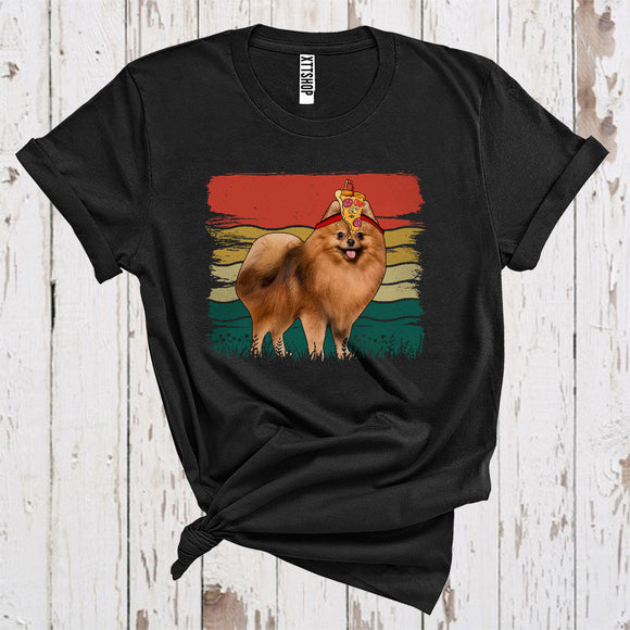 MacnyStore - Vintage Retro Baiting Pomeranian With Pizza Funny Puppy Love Fast Food T-Shirt