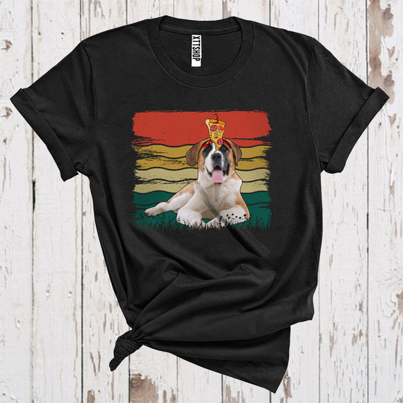 MacnyStore - Vintage Retro Baiting St. Bernard With Pizza Funny Puppy Love Fast Food T-Shirt