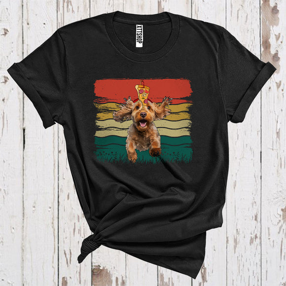 MacnyStore - Vintage Retro Cockapoo Running With Pizza Baiting Funny Puppy Love Fast Food T-Shirt