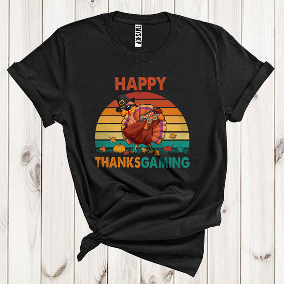 MacnyStore - Vintage Retro Happy Thanksgiving Gaming Cute Dabbing Turkey Pilgrim With Game Controller T-Shirt